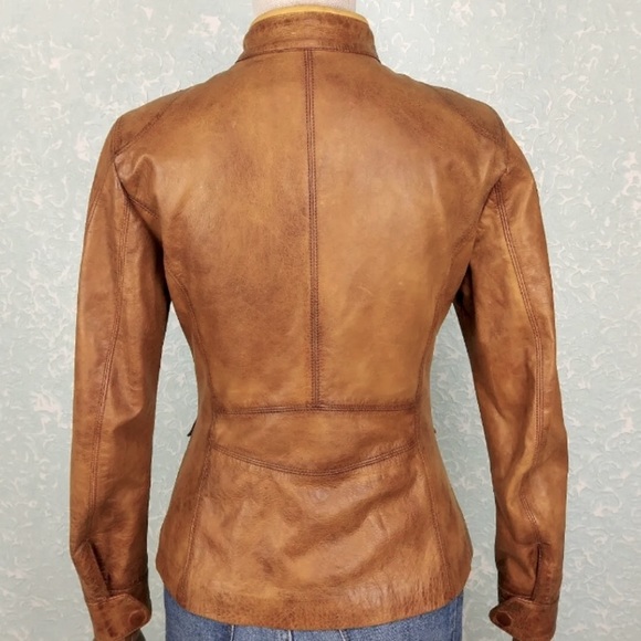 MATCHLESS Women’s Leather Moto Jacket, Camel, EU Size 40 - Picture 5 of 15